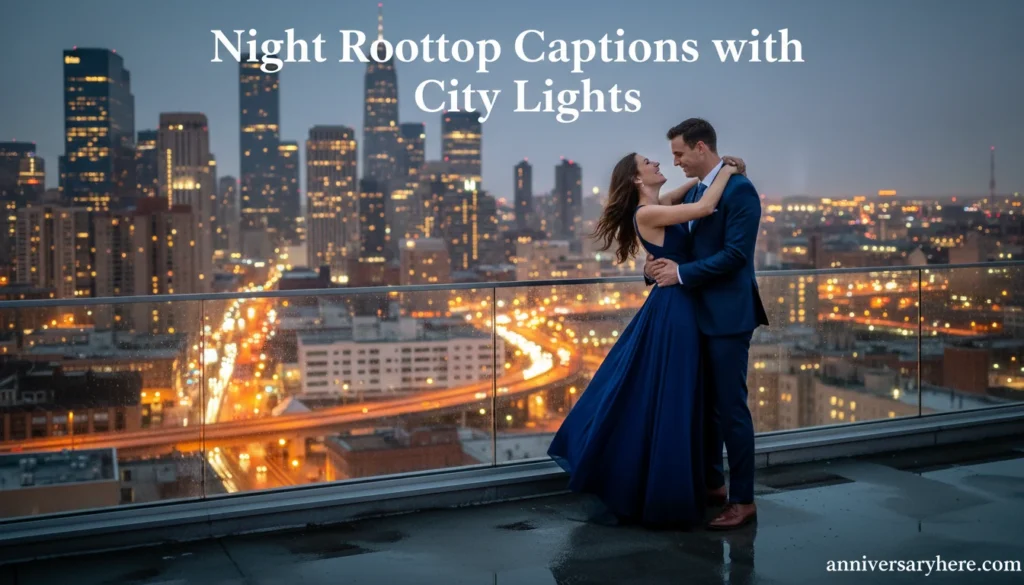 Night Rooftop Captions with City Lights