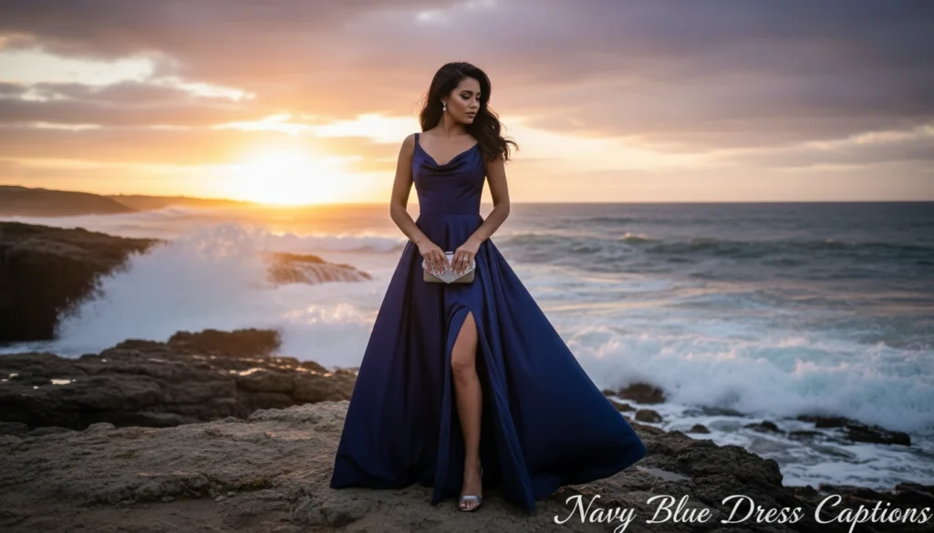 Navy Blue Dress Captions