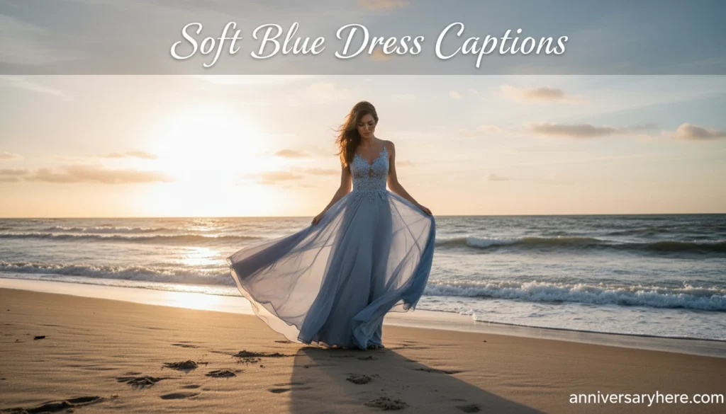 Soft Blue Dress Captions